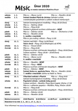 měsíční přehled - únor 2020