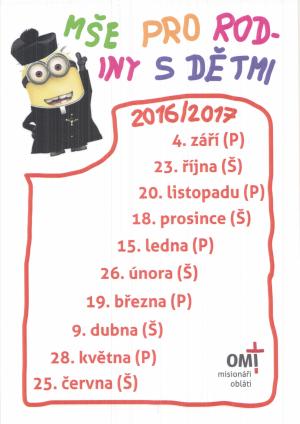 Plán mší svatých pro rodiny s dětmi 2016/2017